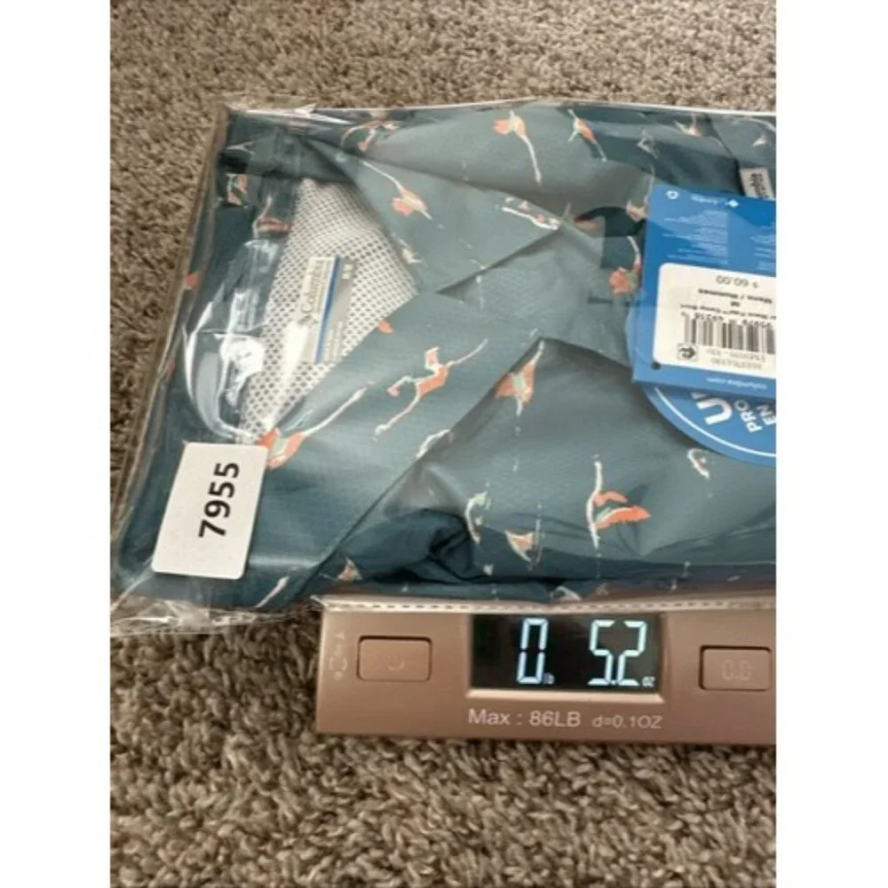 Columbia Mens PFG Super Slack Tide Short Sleeve Shirt Teal Tailfins Print Medium